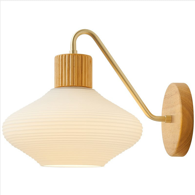 Oval Striped Glass Wood Wall Lamp
