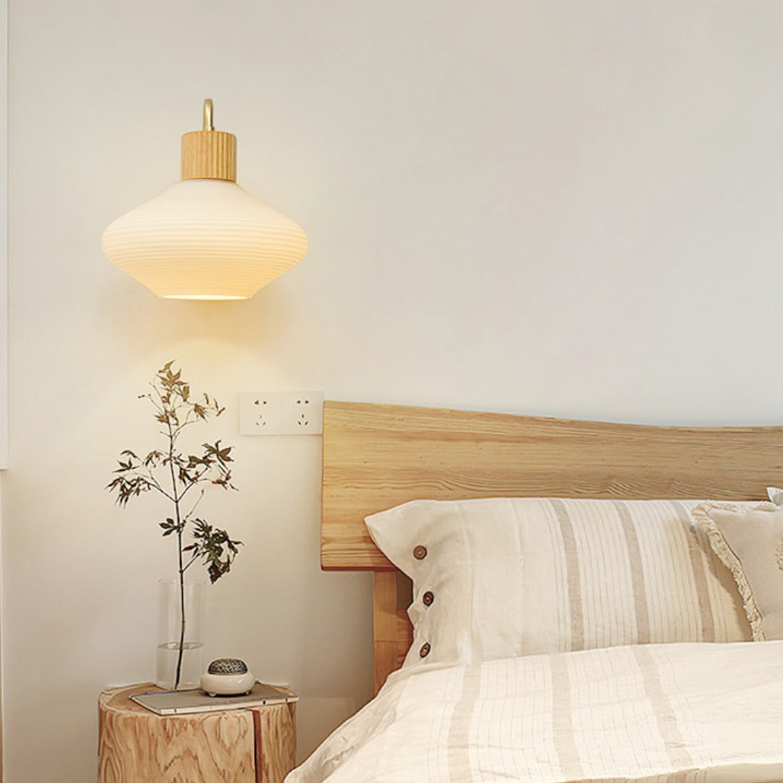 Oval Striped Glass Wood Wall Lamp