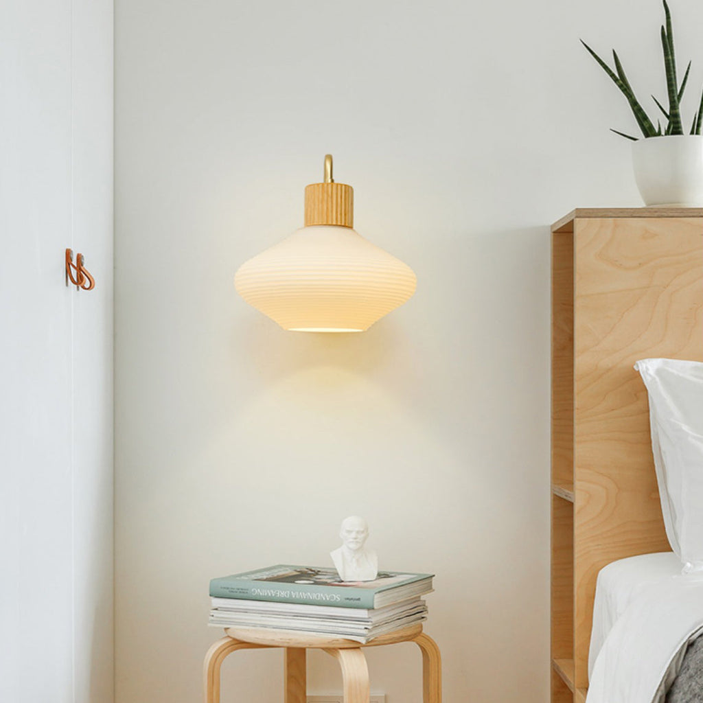 Oval Striped Glass Wood Wall Lamp