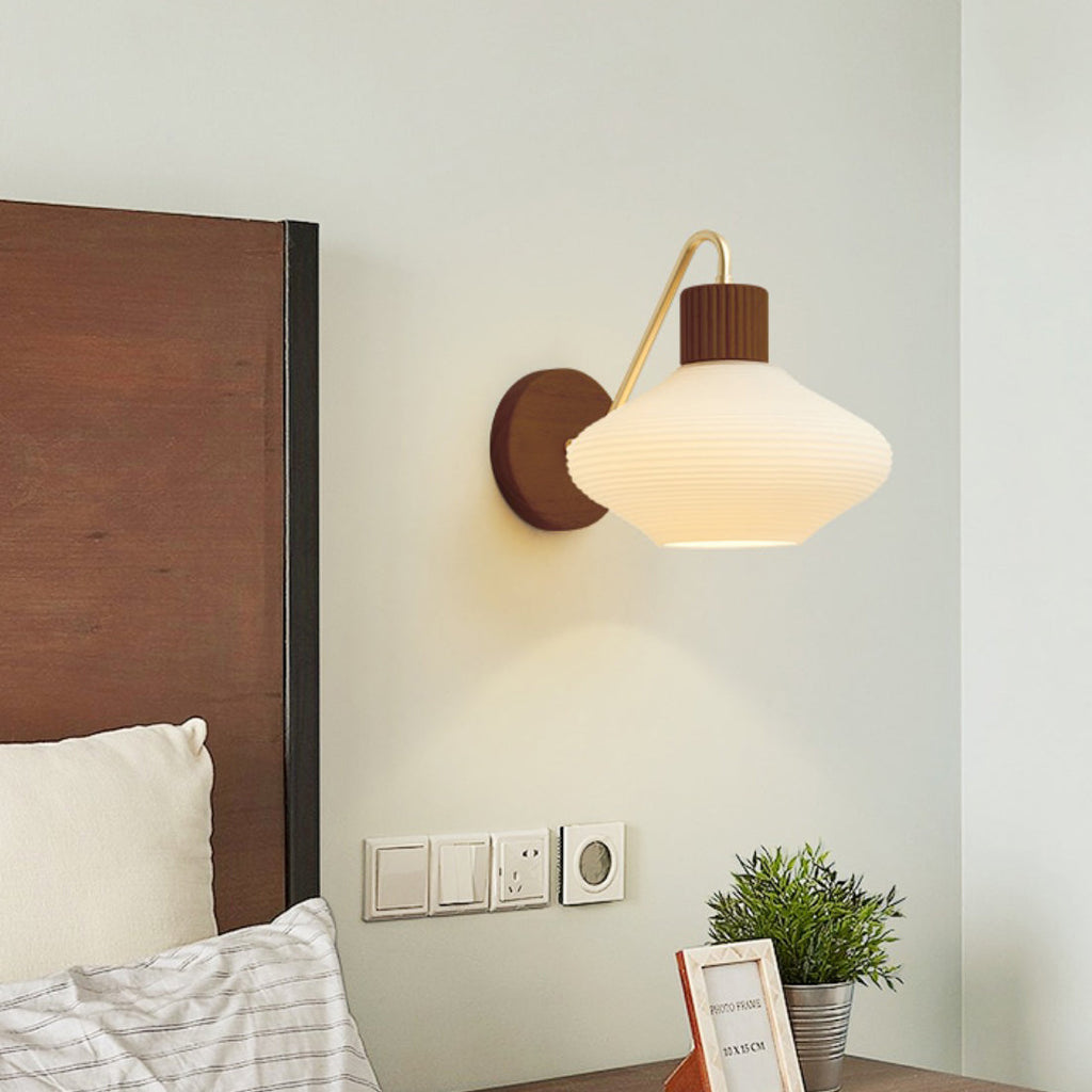 Oval Striped Glass Wood Wall Lamp