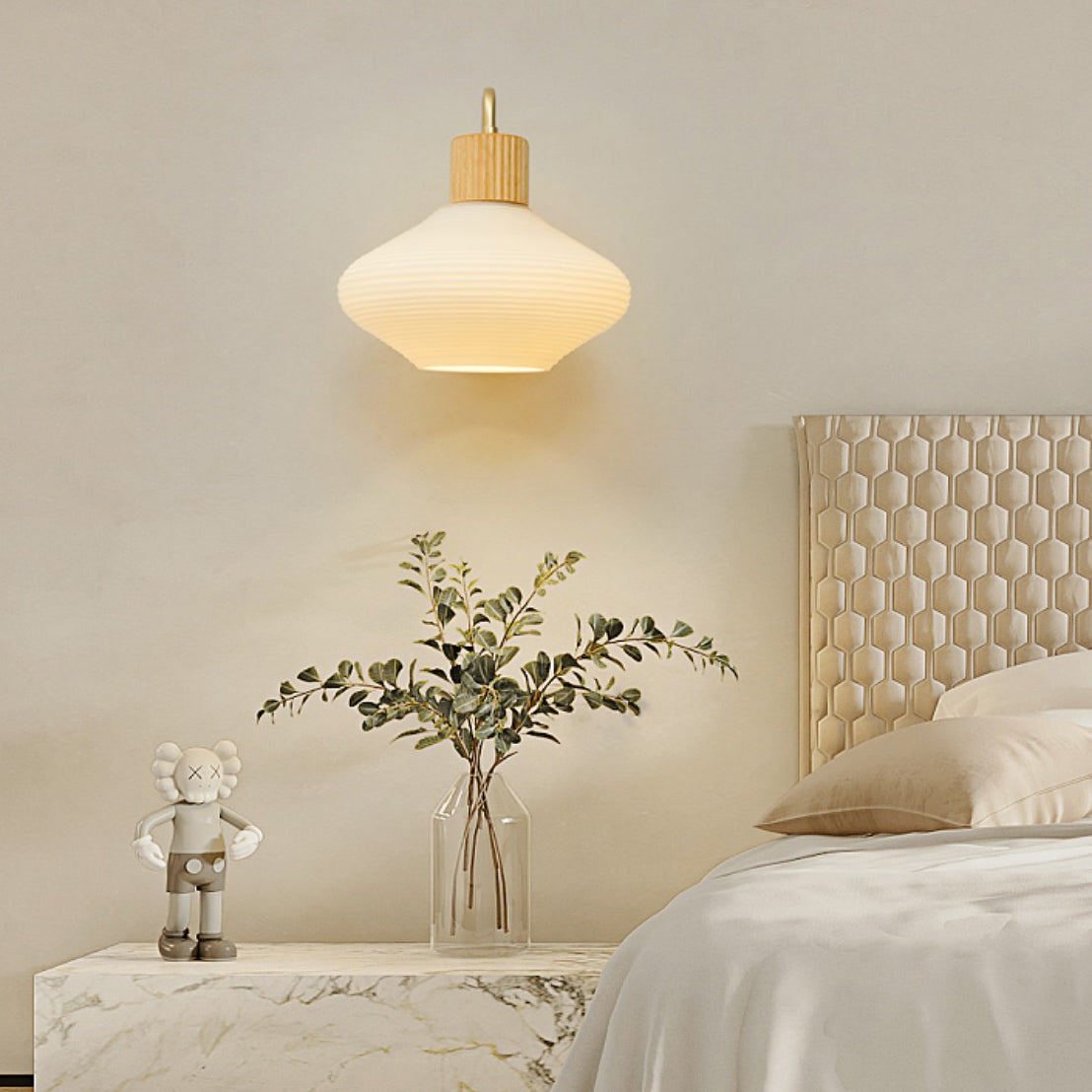 Oval Striped Glass Wood Wall Lamp