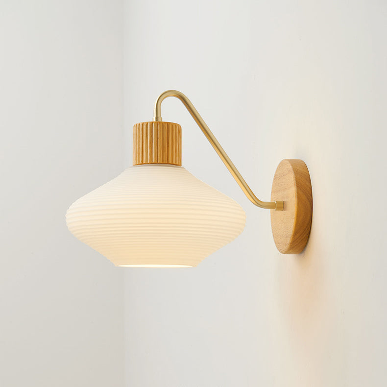 Oval Striped Glass Wood Wall Lamp