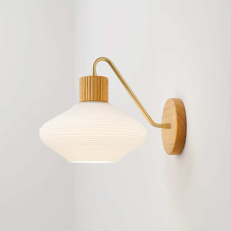 Oval Striped Glass Wood Wall Lamp