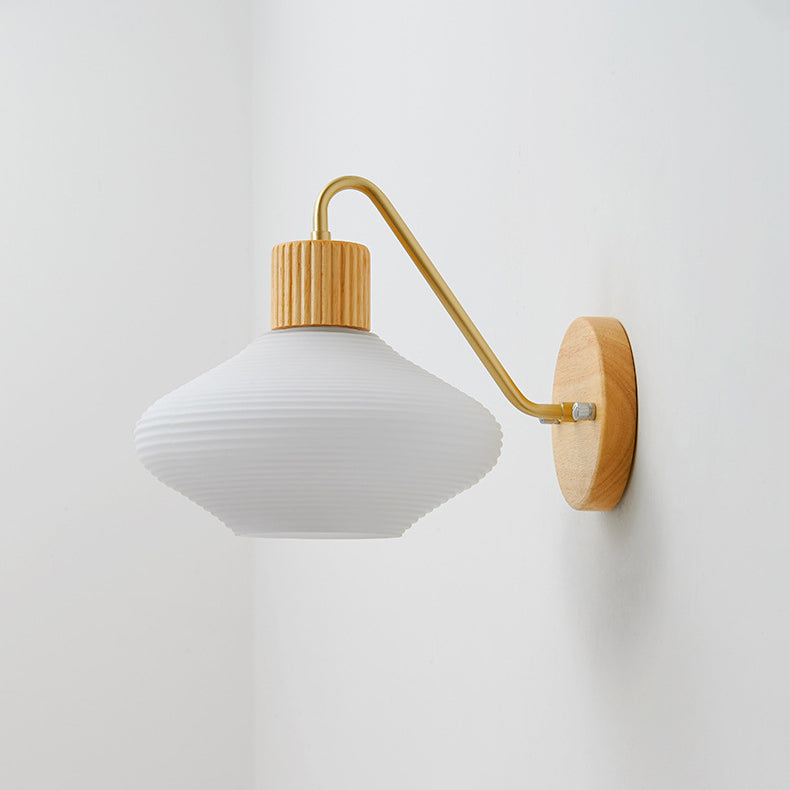 Oval Striped Glass Wood Wall Lamp