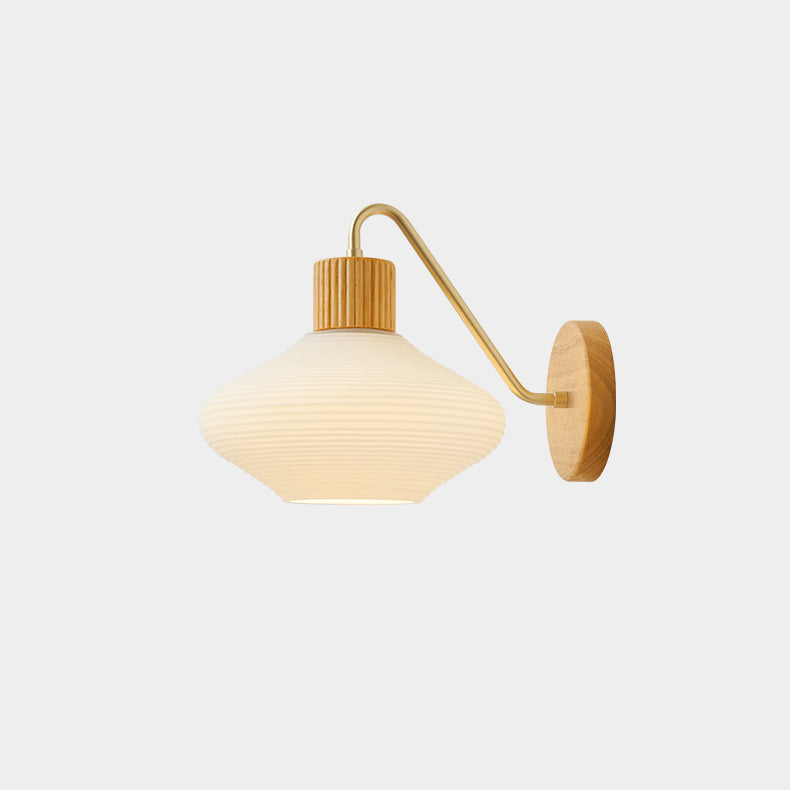 Oval Striped Glass Wood Wall Lamp