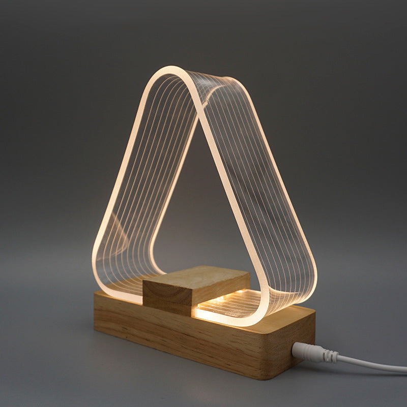 Rechargeable Wood Rectangle Triangle Table Lamp