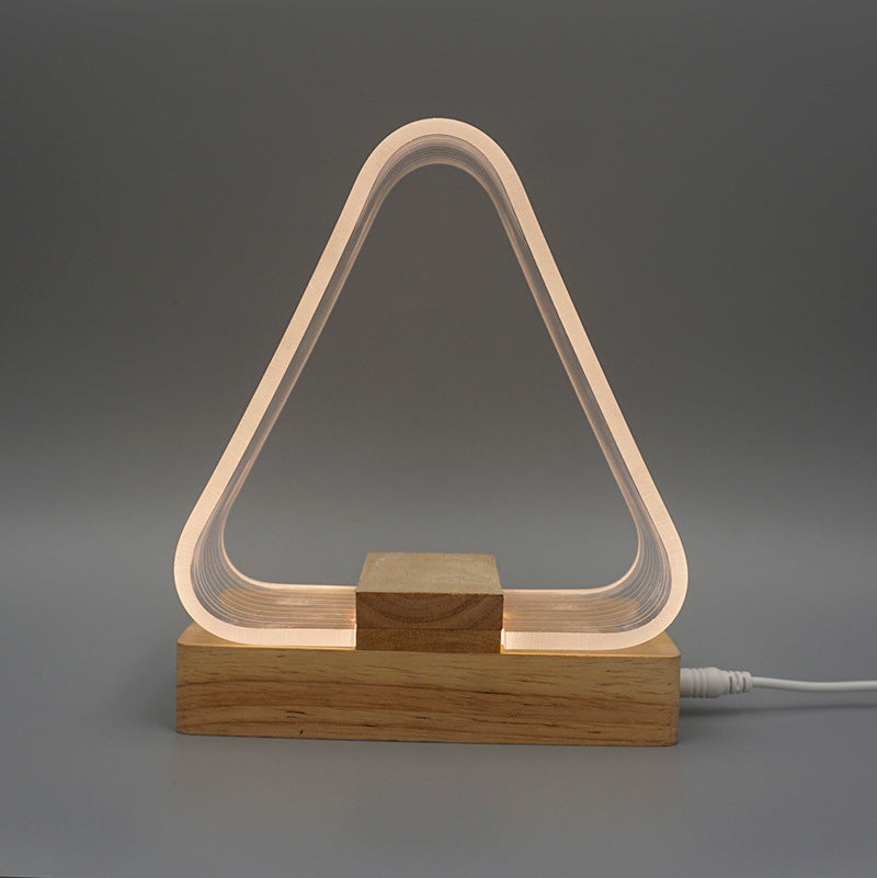 Rechargeable Wood Rectangle Triangle Table Lamp