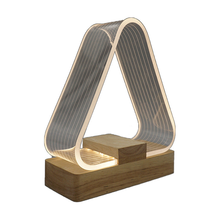 Rechargeable Wood Rectangle Triangle Table Lamp