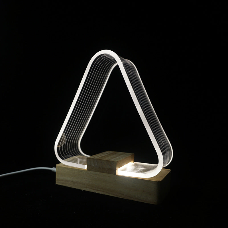 Rechargeable Wood Rectangle Triangle Table Lamp
