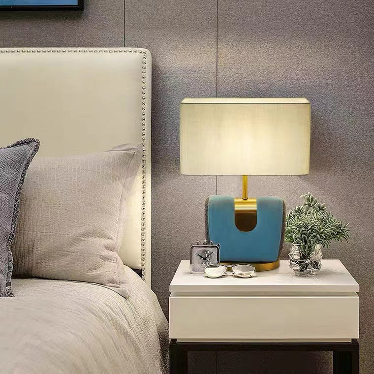 Rectangle Hardware Flannel Fabric Table Lamp
