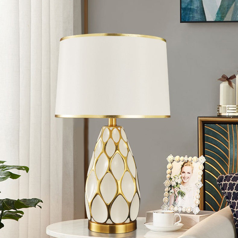 Handmade Ceramic Column Fabric Table Lamp