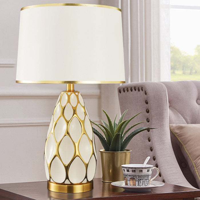 Handmade Ceramic Column Fabric Table Lamp