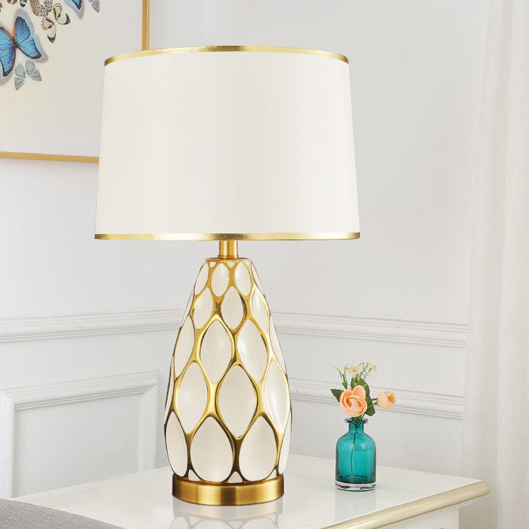 Handmade Ceramic Column Fabric Table Lamp