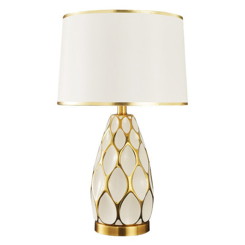 Handmade Ceramic Column Fabric Table Lamp