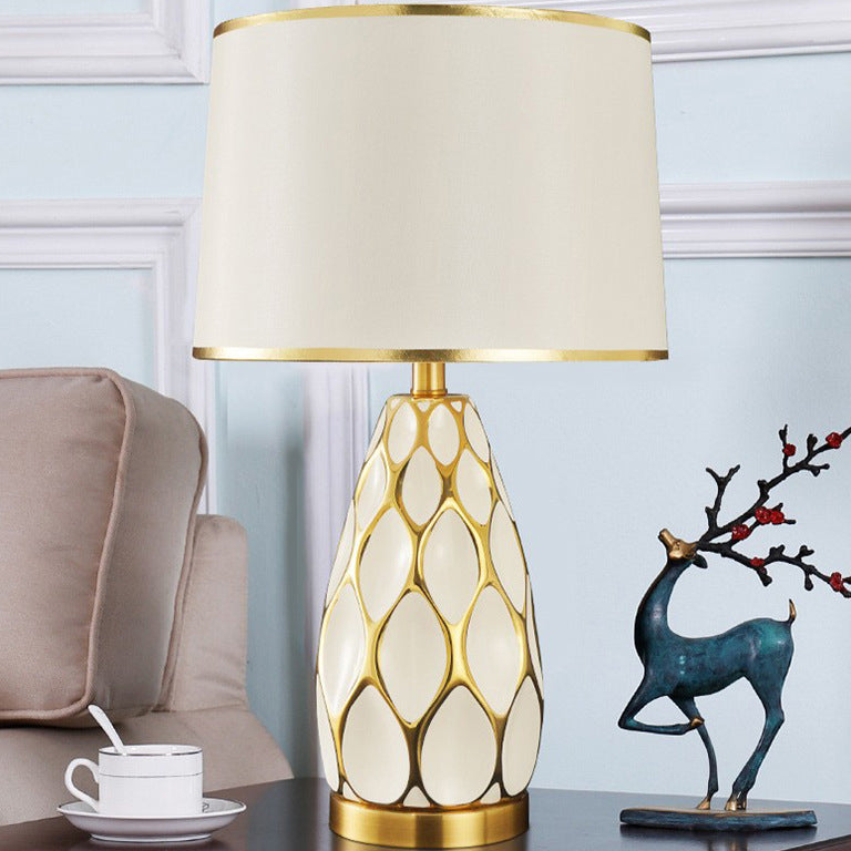 Handmade Ceramic Column Fabric Table Lamp