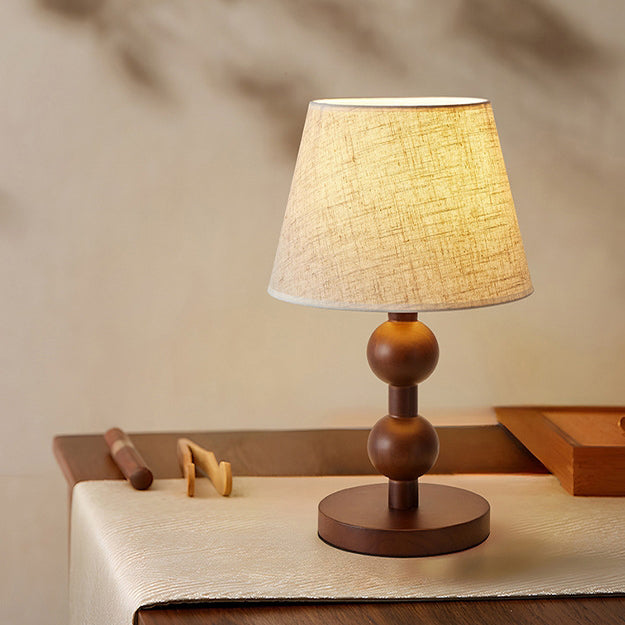 Wood Fabric Conical Shape Table Lamp