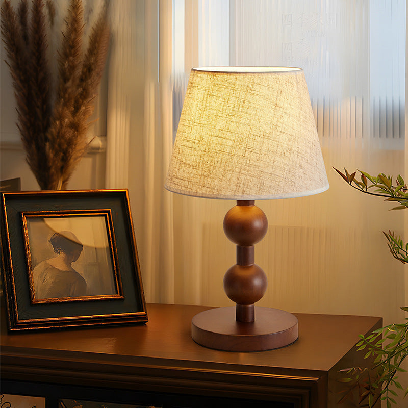 Wood Fabric Conical Shape Table Lamp