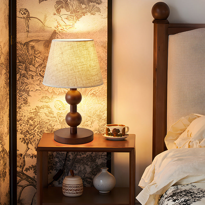 Wood Fabric Conical Shape Table Lamp