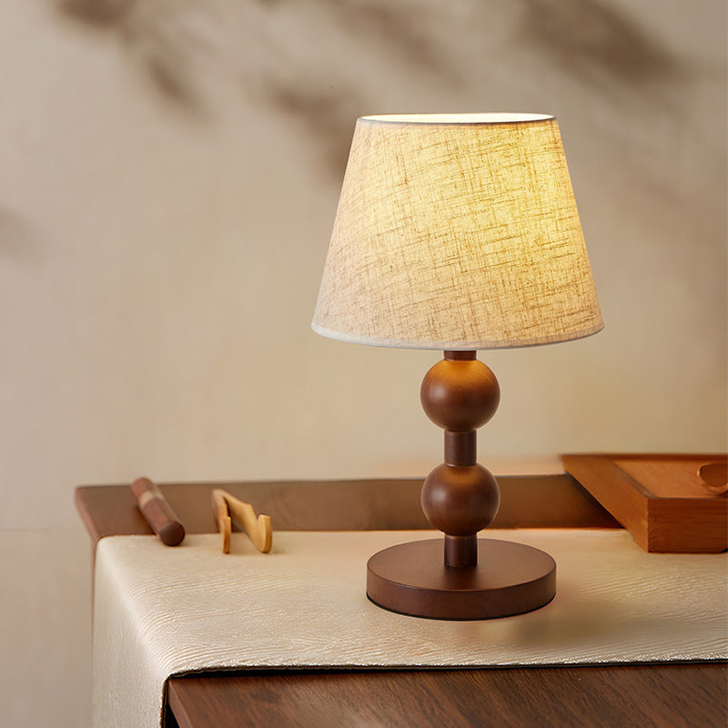 Wood Fabric Conical Shape Table Lamp