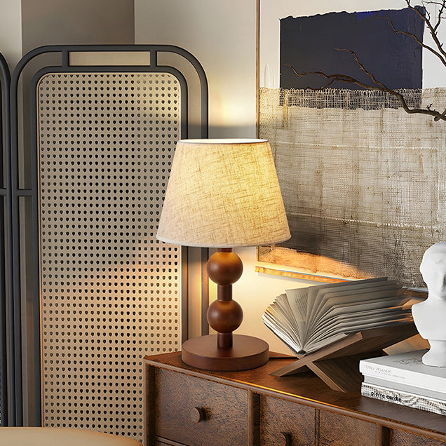 Wood Fabric Conical Shape Table Lamp