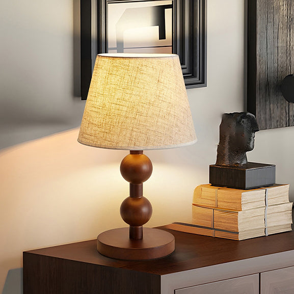Wood Fabric Conical Shape Table Lamp