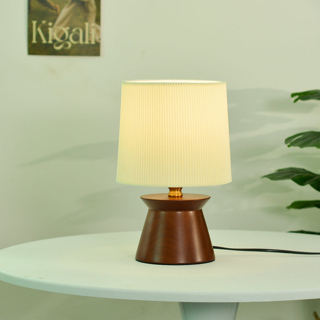 Wood Fabric Stripes Cylinder Table Lamp