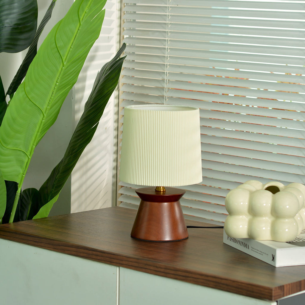 Wood Fabric Stripes Cylinder Table Lamp