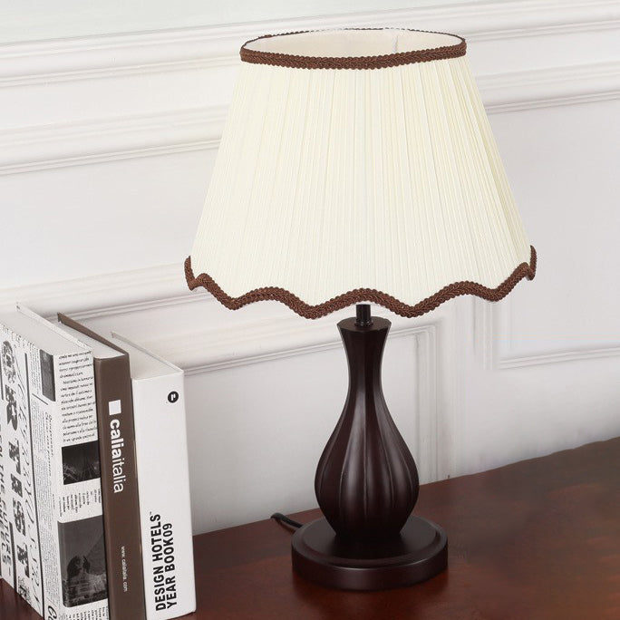 Drum Fabric Wood Living Table Lamp