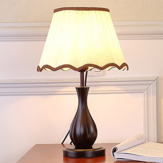 Drum Fabric Wood Living Table Lamp