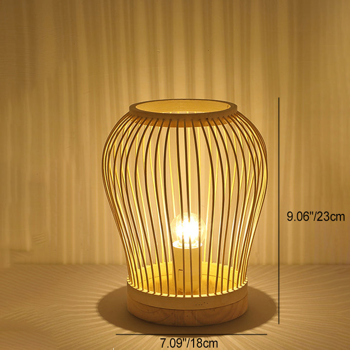 Wood Bamboo Weaving Lantern Table Lamp