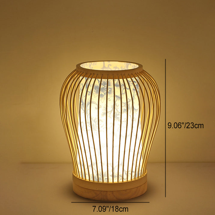 Wood Bamboo Weaving Lantern Table Lamp
