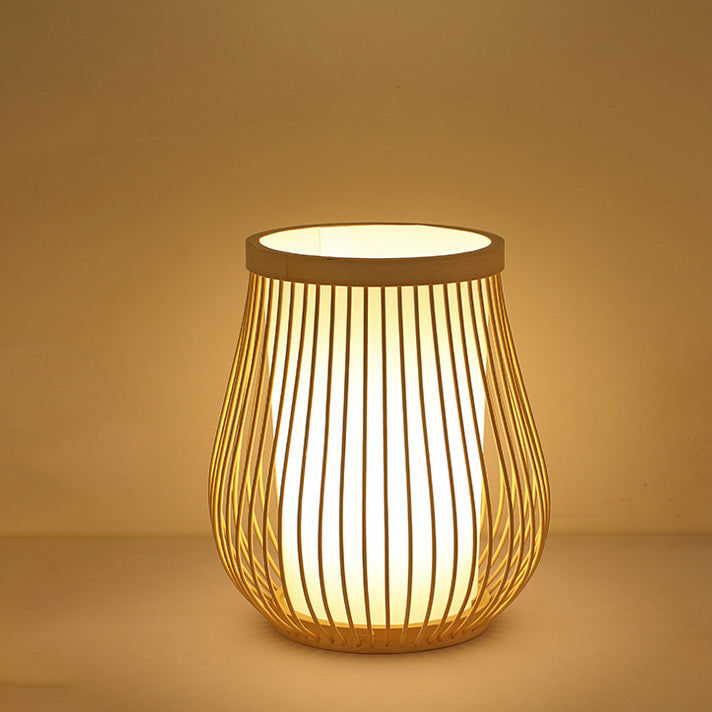 Wood Bamboo Weaving Lantern Table Lamp
