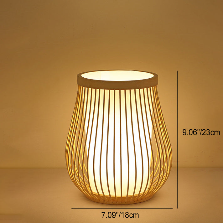 Wood Bamboo Weaving Lantern Table Lamp