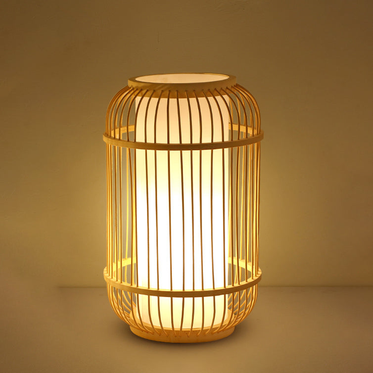 Wood Bamboo Weaving Lantern Table Lamp