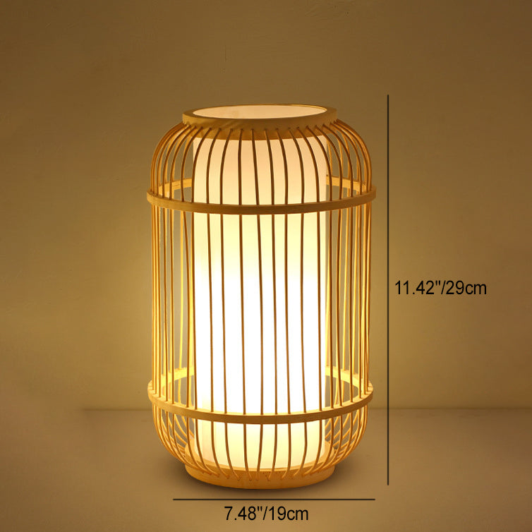 Wood Bamboo Weaving Lantern Table Lamp