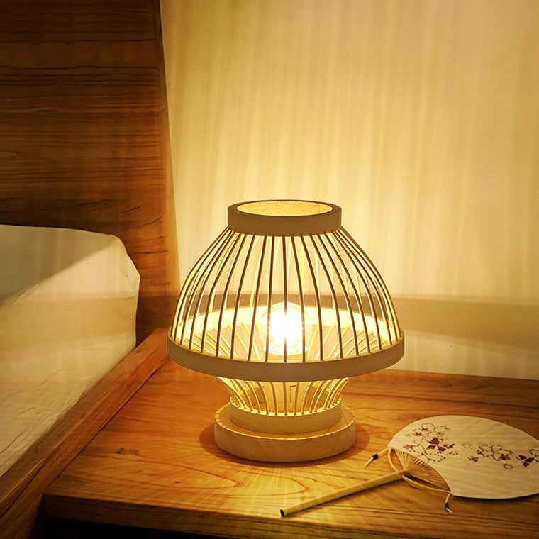 Wood Bamboo Weaving Lantern Table Lamp