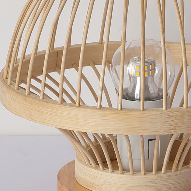 Wood Bamboo Weaving Lantern Table Lamp