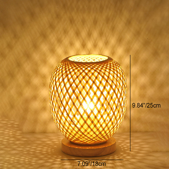 Wood Bamboo Weaving Lantern Table Lamp