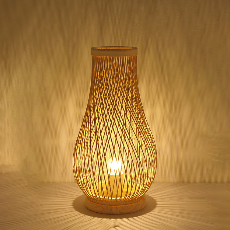 Wood Bamboo Weaving Lantern Table Lamp