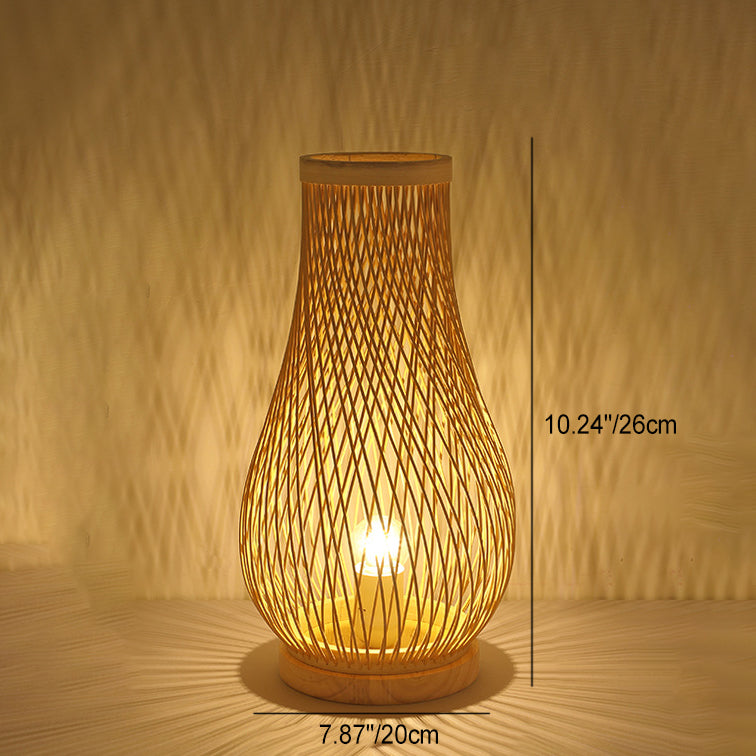 Wood Bamboo Weaving Lantern Table Lamp