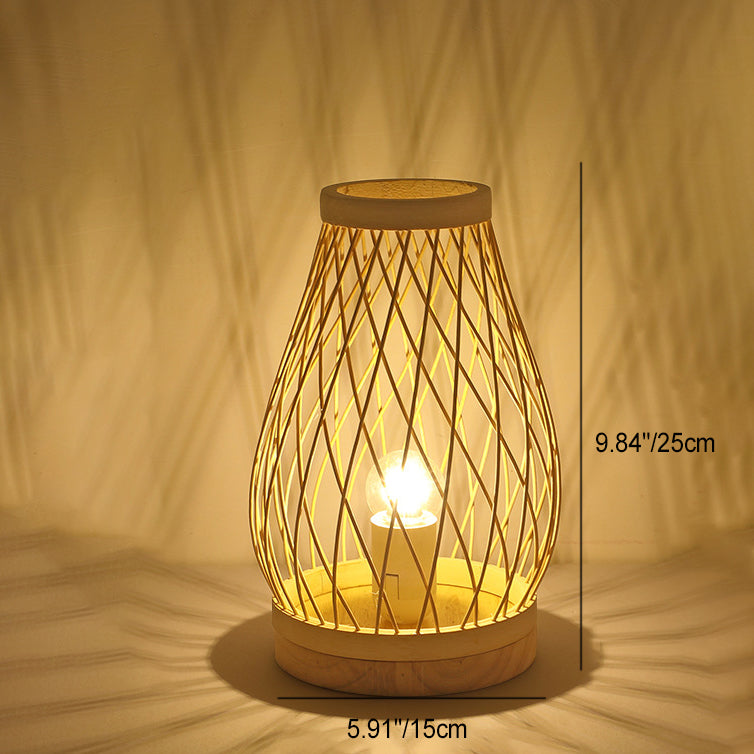 Wood Bamboo Weaving Lantern Table Lamp