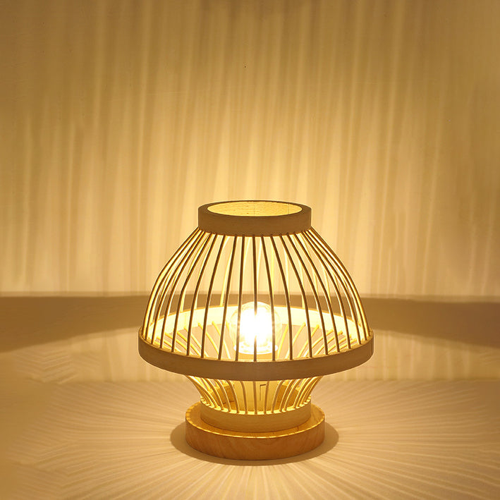 Wood Bamboo Weaving Lantern Table Lamp