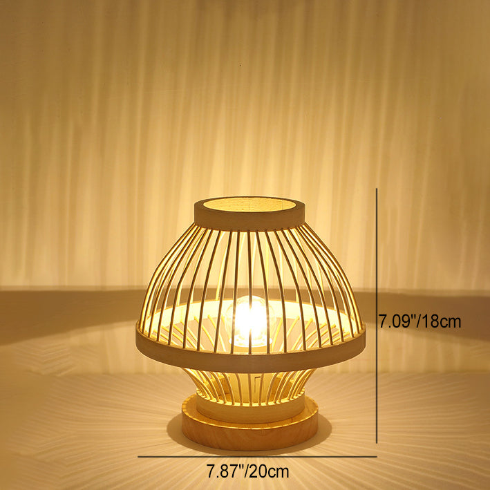 Wood Bamboo Weaving Lantern Table Lamp
