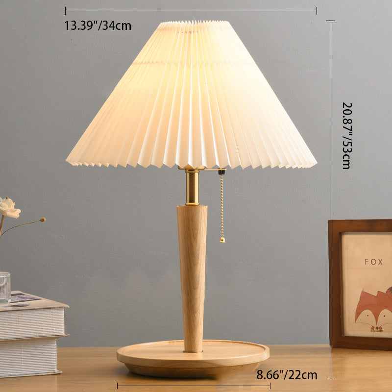 Pull Cord Round Pleated Table Lamp