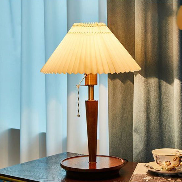 Pull Cord Round Pleated Table Lamp