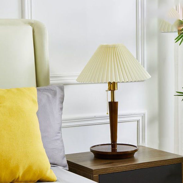 Pull Cord Round Pleated Table Lamp
