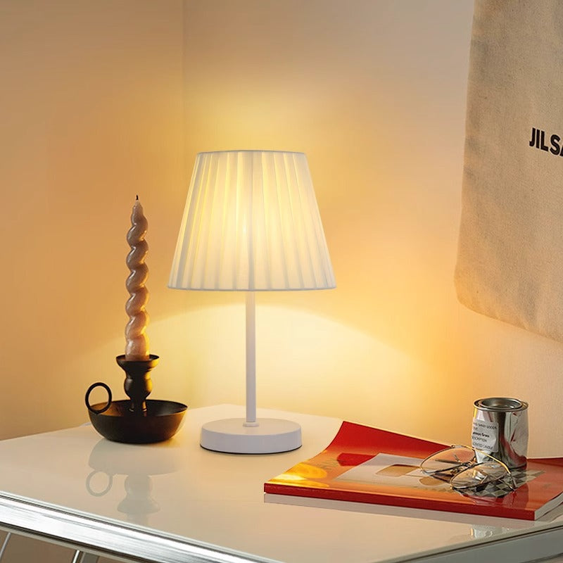 Pleated Drum Fabric Iron Table Lamp