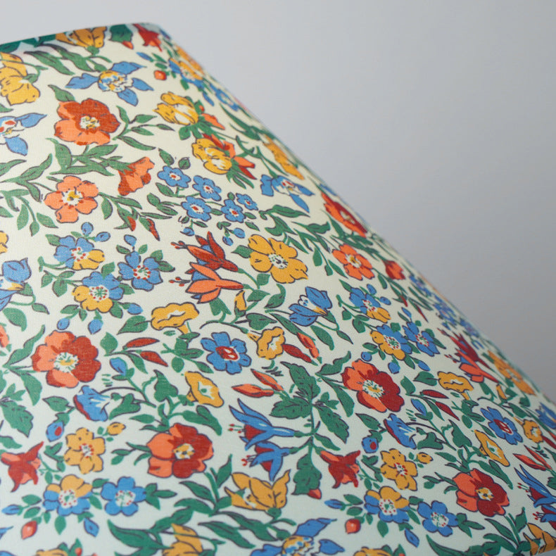 Drum Floral Fabric Wood Table Lamp