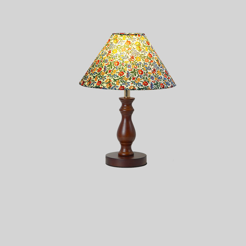Drum Floral Fabric Wood Table Lamp