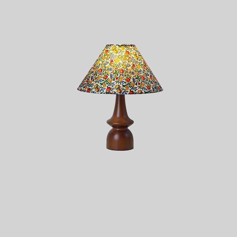 Drum Floral Fabric Wood Table Lamp